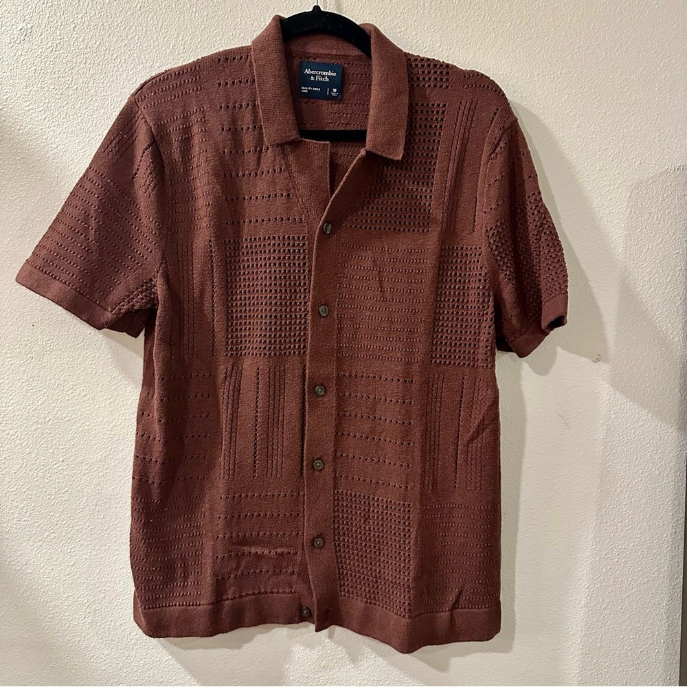 Abercrombie Patchwork Stitch Button-Through Sweater Polo - Sz M
